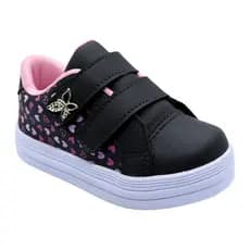 Tênis infantil Menina Borboleta e Coração Velcro Duplo 20 ao 34 Charmoso e Confortável