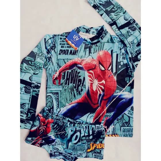 Roupa de Banho Infantil menino Blusa/Camisa UV temática Proeção Uv50 do Sonic, Homem aranha, Mario