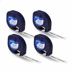 Kit 4x Fita Compatível para Rotuladores DYMO Letratag 12mm x 4m Impressão Preta Incolor