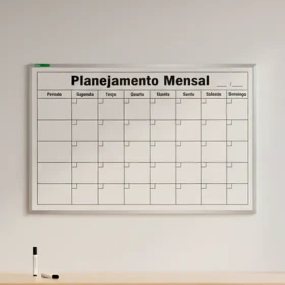 Quadro Lousa Planejamento Mensal Agenda 90x60cm Com Moldura de Alumínio Organizador de Mês Souza