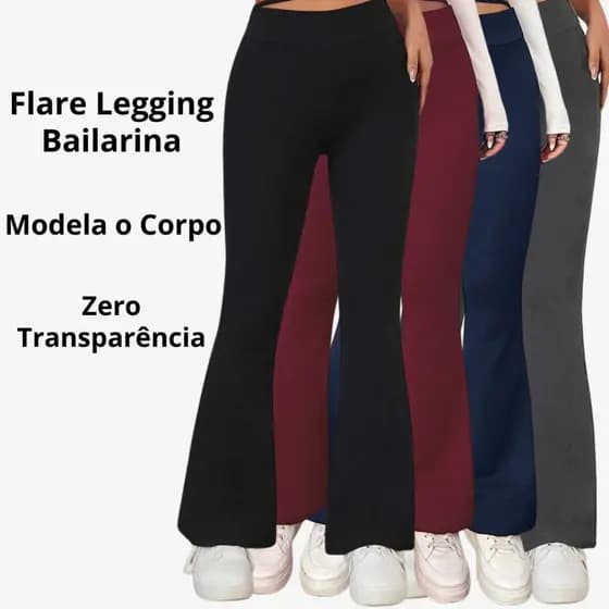 Kit 2 Calça Legging Flare Bailarina Suplex Cintura Alta Preta Modela Bumbum Feminina Zero Transparência