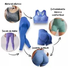 Kit Top e Short Fitness Levanta Bumbum + Calça Fitness Levanta Bumbum - Fitness Academia