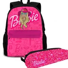 Mochila Barbie Bolsa Escolar Infantil Combo Kit Com Estojo Material Reforçada Ajustável Resistente