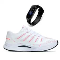 Kit Tênis Branco Vuks Leve Confortável +Relógio Digital Academia Treino Corrida