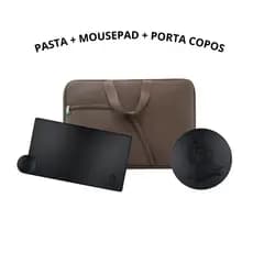 Pasta De Notebook Impermeável Com Bolso + Mousepad Gamer 90x40 Antiderrapente + Porta Copos