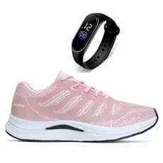 Kit Tênis Rosa Academia +Relógio Digital Feminino Vuks Treino Corrida
