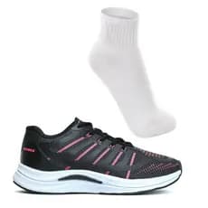 Kit Tênis Esportivo Feminino Preto Vuks +Meia Branca Corrida Treino Academia