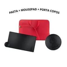 Pasta Notebook Case Resistente + Mousepad 90x40 Gamer Profissional Impermeável + Porta Copos