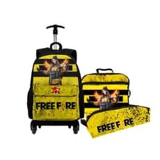 Kit Mochila Infantil Com Rodinha Menino Jogo Free Fire + Estojo + Lancheira Térmica