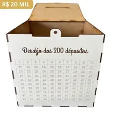 Cofre Desafio 20 mil em 200 Depósitos Caixa Para Guardar Dinheiro Com Alça De Cadeado Em MDF Branco