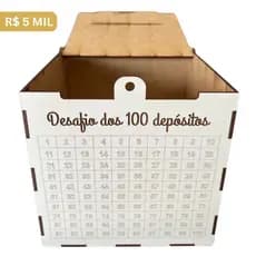 Cofre Desafio 5 mil em 100 Depósitos Caixa Para Guardar Dinheiro Inicial Com Alça De Cadeado