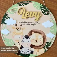 Placa Porta Maternidade Personalizada Resistente Enfeite Tema Safari Animais Menino Ou Menina