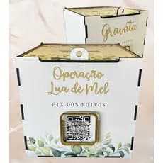 Caixa Corta Gravata Cofre Casamento Lua De Mel Sapatinho da Noiva Com Espaço Para QR Code Chave PIX