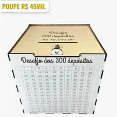 Cofre Desafio 45 mil em 300 Depósitos Caixa Para Guardar Dinheiro com Alça Para Cadeado MDF Branco