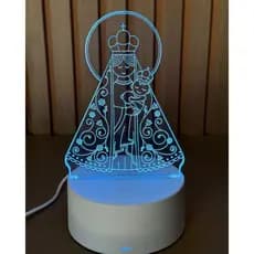 Luminária LED Nossa Senhora Aparecida 3D Luz Noturna Diversas Cores Presente Católico Abajur Quarto
