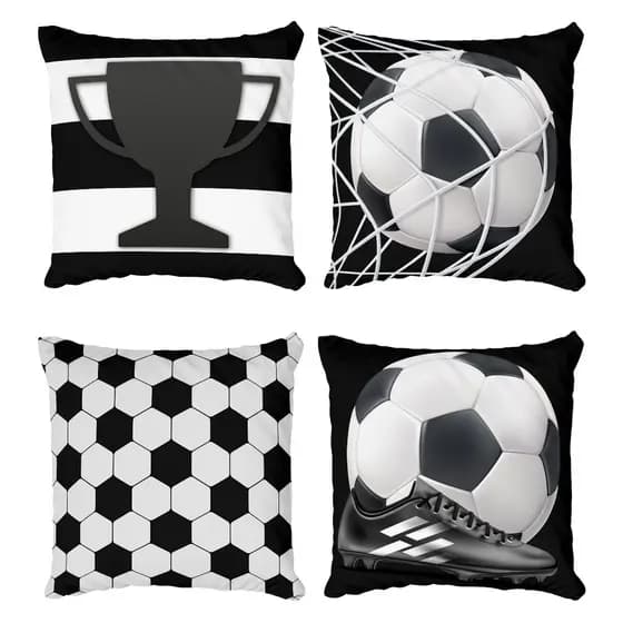 Kit 4 Capas De Almofadas Decor Futebol bola taça preto e branco Decoração 40x40cm