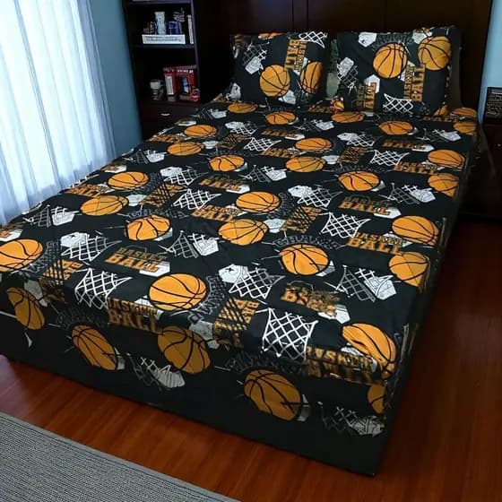 JOGO DE LENÇOL CAMA SOLTEIRO/CASAL ESTAMPA BASKET