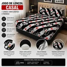 Jogo de Lençol com Elástico Casal e Queen + 2 Fronhas Estampa Futebol Malha Premium Confortável