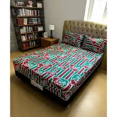Jogo de Cama Casal e Queen com Elástico 3 Peças Estampa Tricolor Verde Bordô Premium