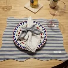 Jogo Americano Linho Misto Listrado + Guardanapo e Porta Guardanapo Laço | Modelo Orgânico