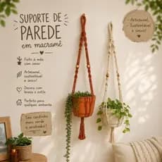 Suporte para Vaso em Macramê Artesanal com Rede | Pendente para Plantas | Decoração Boho 90cm