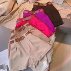 Short Feminino Alfaiataria PREMIUM Social Com Cinto Cintura Alta