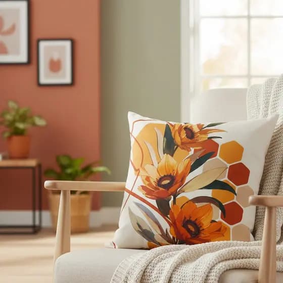 Capa de Almofada Estampada Decorativa para Sofá, Quarto e Decoração | Estampa Modelo "Flores de Girassol"