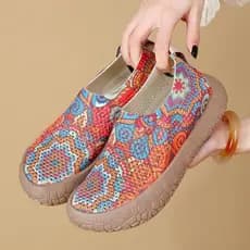 Pronto estoque 2026 novos sapatos femininos verão frutas Graffiti impresso malha sapatos femininos respirável Casual des