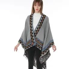 Pronto estoque europeu americano senhoras triângulo estilo literário juventude moda outono inverno engrossado Super long