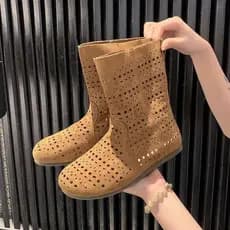 Estoque pronto estilo britânico All-Match Mid-Tube sandálias botas femininas 2026 verão novo estilo oco respirável burac