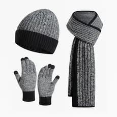 Estoque pronto Chapéu Cachecol Luvas Adulto Inverno Quente Espessado Tela Sensível Ao Toque Cor Combinando Lã Pronto Est