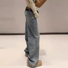 2024 Início da Primavera Novo Design Impresso Solto Emagrecimento Versátil Jeans Retos de Cintura Alta com Pernas Largas
