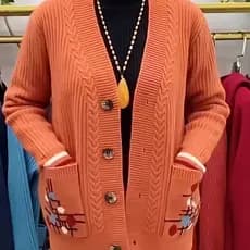 Primavera outono meia-idade idosos solto camisola de malha Cardigan exterior Wear 2024 novo estilo jaqueta de bolso dupl