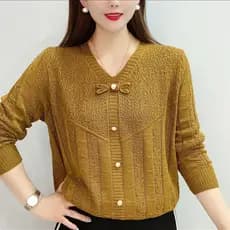 Orelha outono com decote em V moda camisa de fundo simples All-Match oco malhas tamanho grande solto curto camisola de m