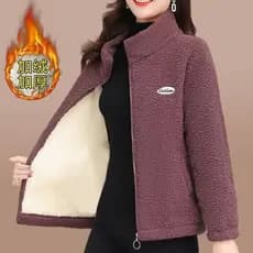 Mãe outono inverno roupas casaco de lã de cordeiro novo estilo de meia-idade roupas femininas idosas forro de lã engross