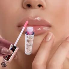 Batom Lip Gloss Transparente com Glitter Dourado