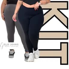 Kit 2 Calças Legging Plus Size Cintura Alta Leg Feminina Grossa Zero Transparência