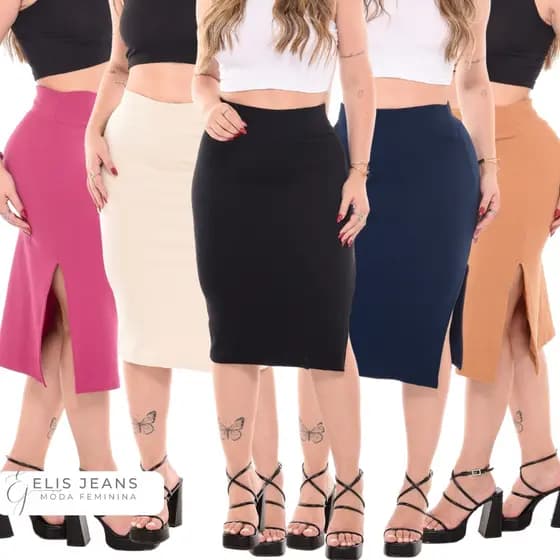 Saia Feminina Longa Com Lycra Cintura Alta Evangélica Fenda Lateral
