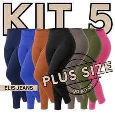 Kit 5 Calças Legging Plus Size Fitness Feminina Cintura Alta Leg Suplex Academia Zero Transparência
