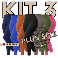 Kit 3 Calças Legging Plus Size Fitness Feminina Cintura Alta Leg Suplex Academia Zero Transparência