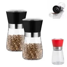 Kit 2 Moedor De Tempero com Regulador Sal Pimenta Porta Condimentos Especiarias De Vidro Premium - 0057