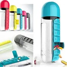 Garrafa para Academia Fitness de Água com Porta Comprimidos 600ML Lembrete de Comprimidos
