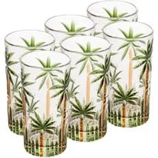 Jogo de Copos Palm Tree Longos de Cristal 6 Peças Palmeira Verde Pintura à Mão 350 ml