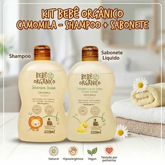 Kit Camomila Shampoo + Sabonete Líquido - Limpa Acalma e Protege - 400 ml