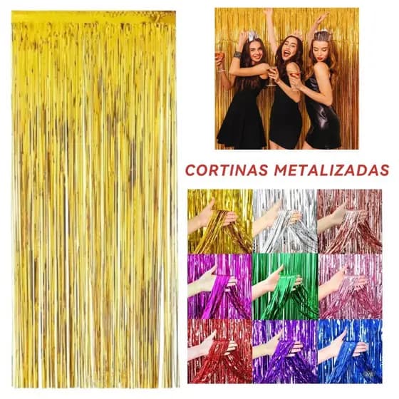 Kit 2 Cortinas Metalizada Coloridas 2Mx1M Festas Decoração Todas as Cores