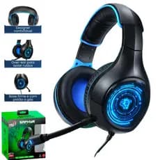 Headset Gamer P3 + USB com Iluminação em LED Azul Preto/Azul SAPHYR ELG