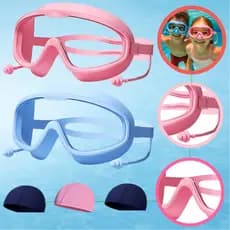 Kit Completo Óculos Natação Protetor Uv Infantil com Auricular e Touca para Crianças na Piscina Verão