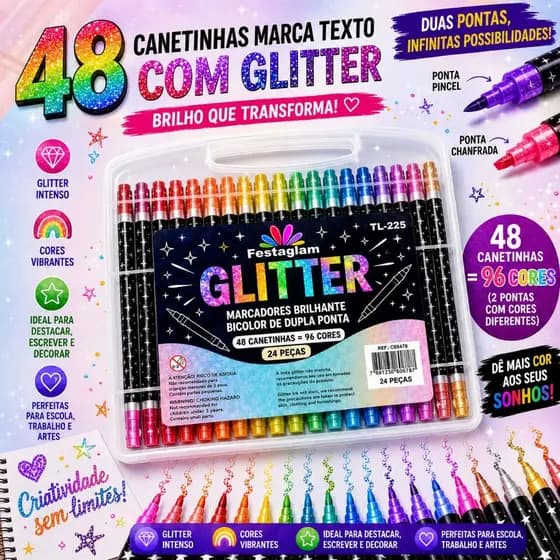 Marcador metálico 12/24/36/48 caneta de glitter de cabeça dupla marcador de cabeça dupla brilhante