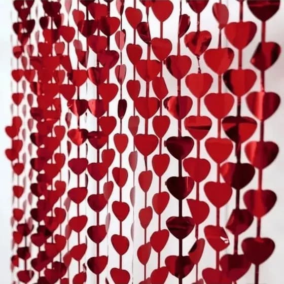 Cortina de Festa Romântica Dia Dos Namorados e Dia das Mães decoração com Corações em Papel Metalizado Vermelho