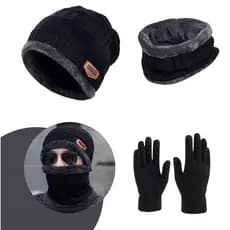 Conjunto Kit Inverno Frio Completo Luva Touch + Touca Forrada + Cachecol Protetor de Pescoço Unissex